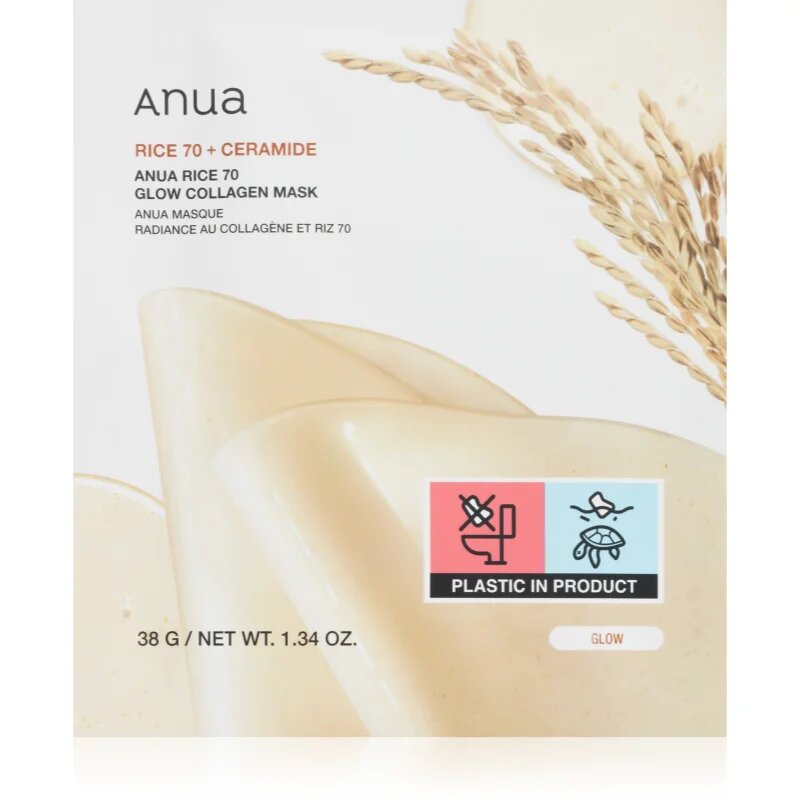 Anua Rice 70% + Ceramide Glow Collagen Mask élénkítő arcmaszk kollagénnel 1 db
