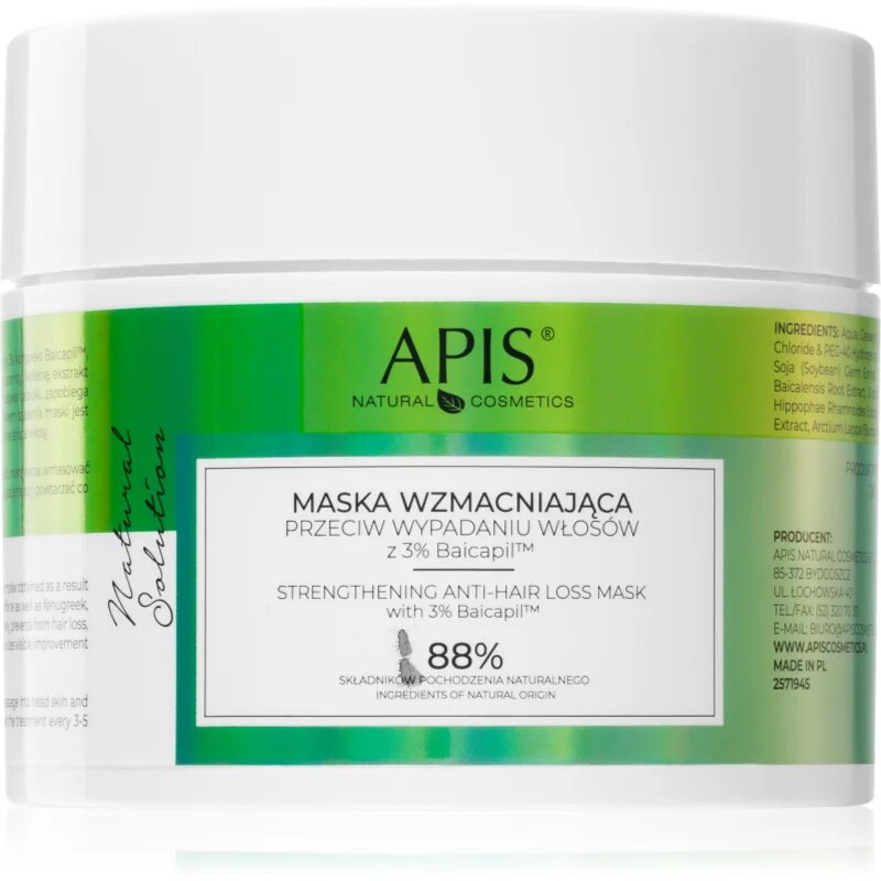 Apis Natural Cosmetics Natural Solution 3% Baicapil erősítő maszk kihullásra hajlamos legyengült hajra 200 ml
