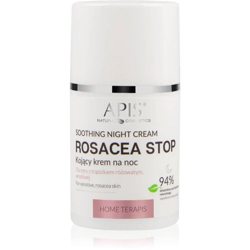 Apis Natural Cosmetics Rosacea-Stop nyugtató éjszakai krém Érzékeny bőrpírra hajlamos bőrre 50 ml