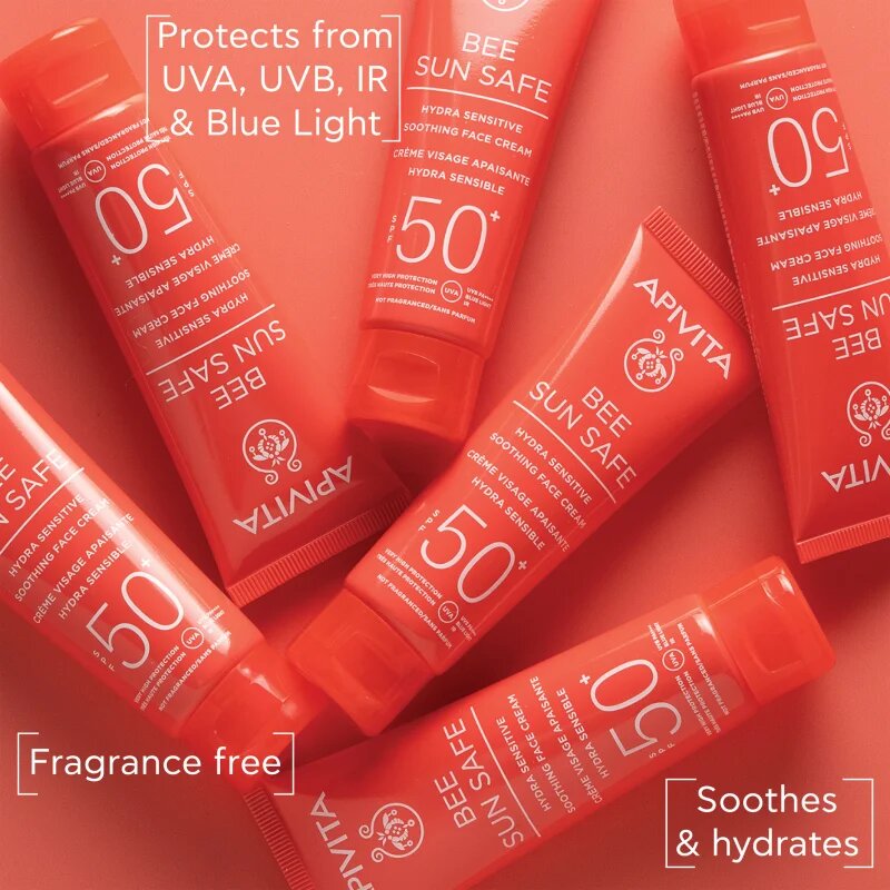 Apivita Bee Sun Safe Hydra Sensitive Soothing Face Cream SPF50+ nyugtató és hidratáló krém SPF 50+ 50 ml