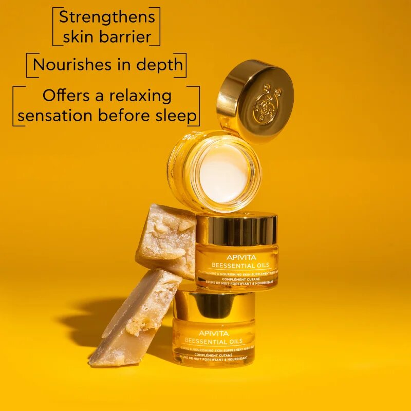 Apivita Beessential Oils Strengthening & Nourishing Night Balm éjszakai bőrbalzsam a táplálásért és hidratálásért 15 ml