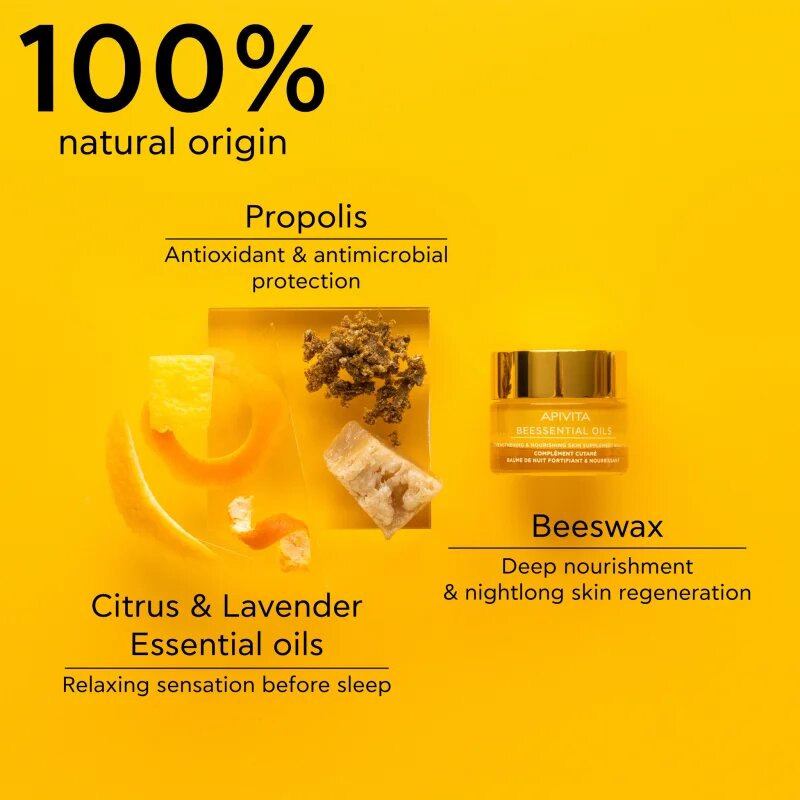 Apivita Beessential Oils Strengthening & Nourishing Night Balm éjszakai bőrbalzsam a táplálásért és hidratálásért 15 ml