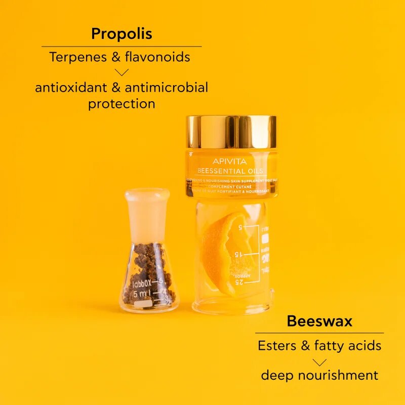 Apivita Beessential Oils Strengthening & Nourishing Night Balm éjszakai bőrbalzsam a táplálásért és hidratálásért 15 ml