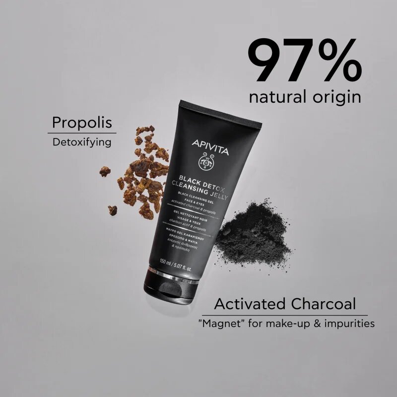 Apivita Cleansing Black Detox Cleansing Gel tisztító gél faszénnel az arcra és a szemekre 150 ml
