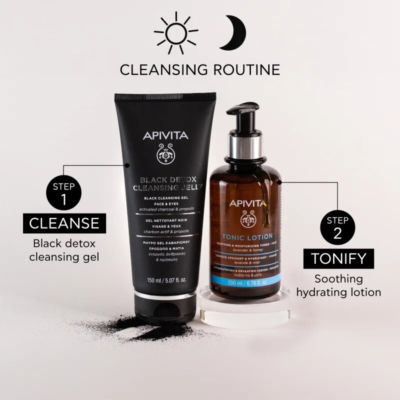 Apivita Cleansing Black Detox Cleansing Gel tisztító gél faszénnel az arcra és a szemekre 150 ml