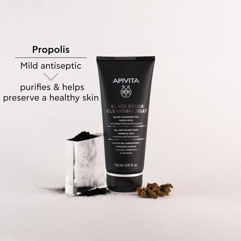Apivita Cleansing Black Detox Cleansing Gel tisztító gél faszénnel az arcra és a szemekre 150 ml