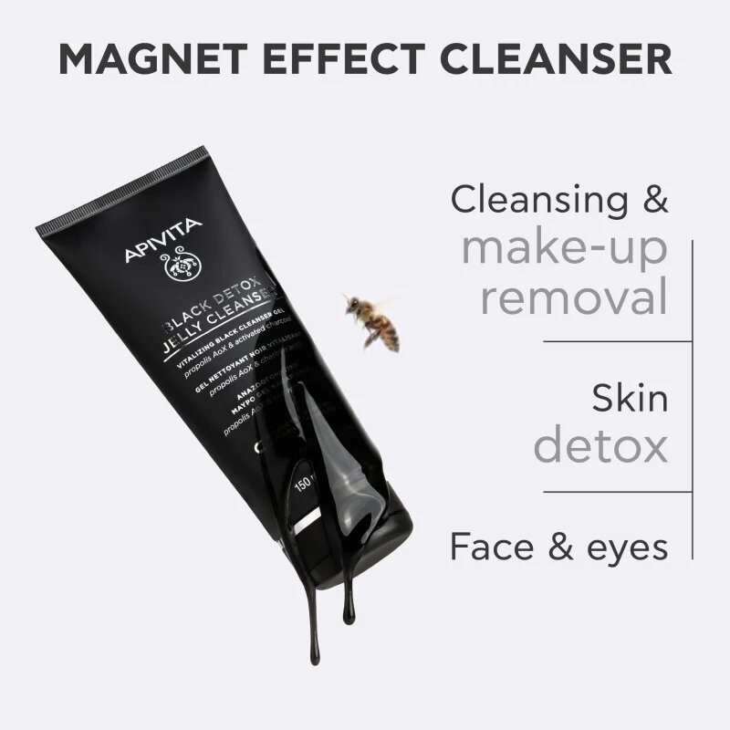 Apivita Cleansing Black Detox Jelly Cleanser tisztító gél aktív szénnel 150 ml