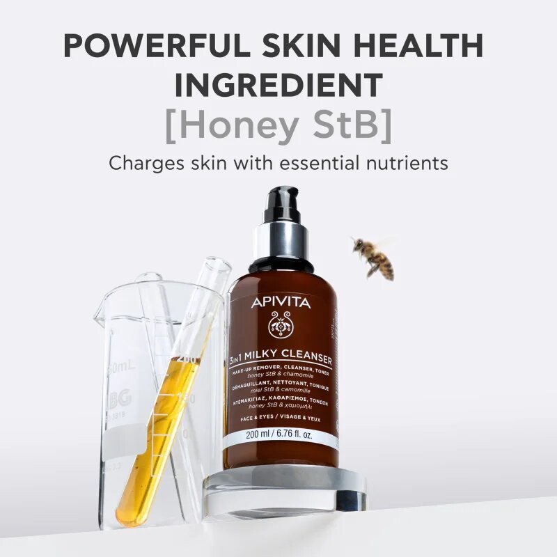 Apivita Cleansing Milk Face & Eyes tisztító tej 3 in 1 az arcra és a szemekre 200 ml