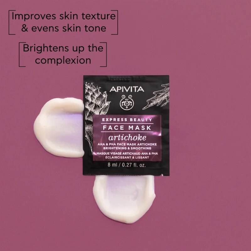 Apivita Express Beauty Brightening Face Mask Artichoke intenzív hidratáló maszk A.H.A.-val (Alpha Hydroxy Acids) 2x8 ml