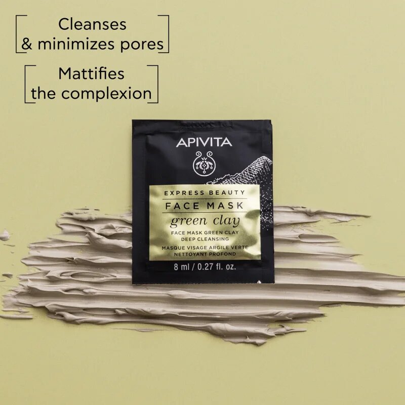 Apivita Express Beauty Cleansing Face Mask Green Clay tisztító és kisimító arcmaszk zöld agyaggal 2x8 ml