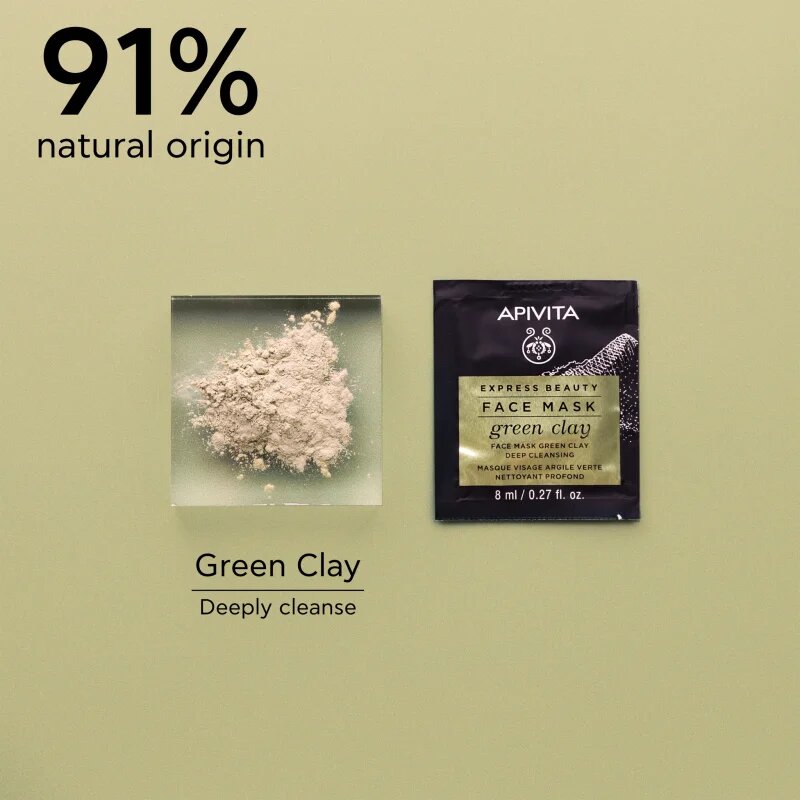Apivita Express Beauty Cleansing Face Mask Green Clay tisztító és kisimító arcmaszk zöld agyaggal 2x8 ml