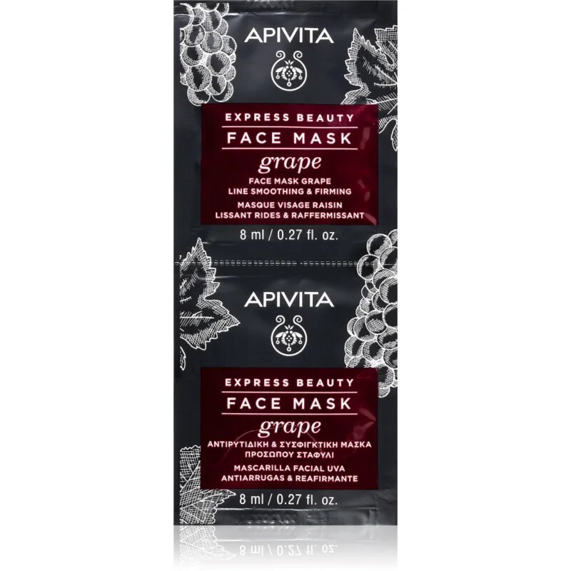 Apivita Express Beauty Firming Face Mask Grape ránctalanító és feszesítő arcpakolás 2x8 ml