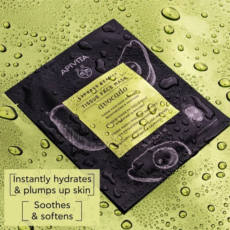 Apivita Express Beauty Moisturizing Tissue Face Mask Avocado hidratáló gézmaszk az arcbőr megnyugtatására 10 ml