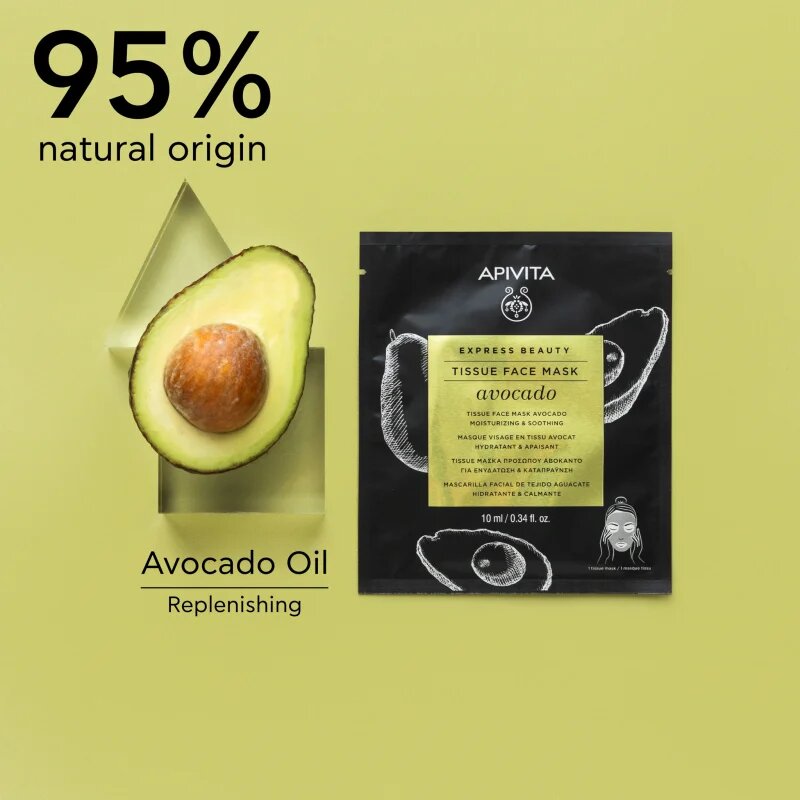 Apivita Express Beauty Moisturizing Tissue Face Mask Avocado hidratáló gézmaszk az arcbőr megnyugtatására 10 ml