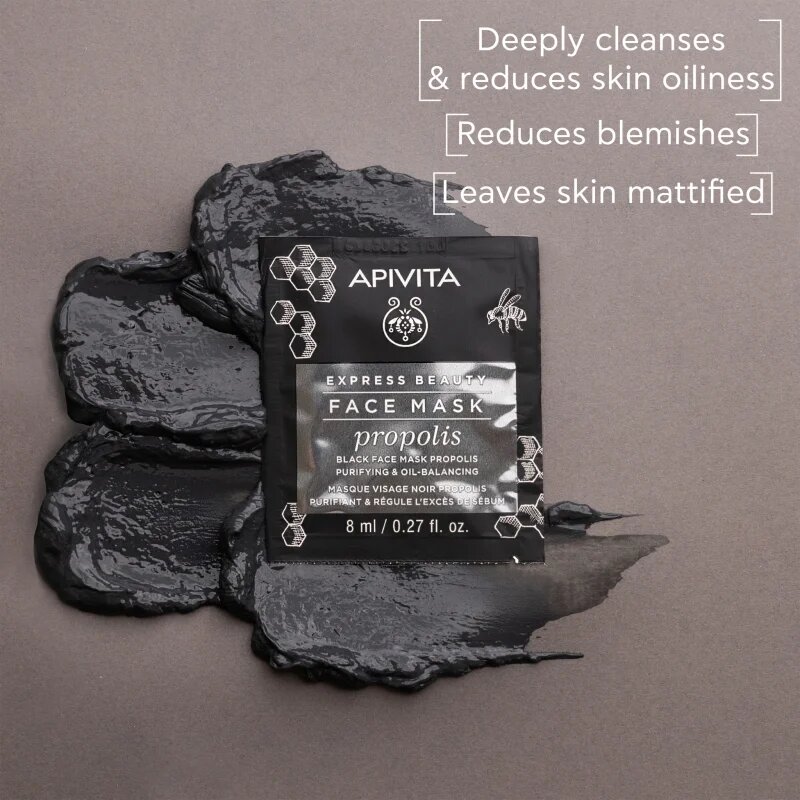 Apivita Express Beauty Purifying Face Mask Propolis tisztító fekete maszk zsíros bőrre 2x8 ml