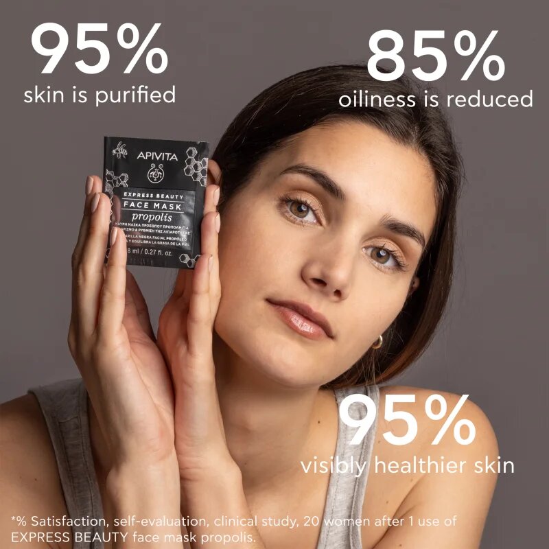 Apivita Express Beauty Purifying Face Mask Propolis tisztító fekete maszk zsíros bőrre 2x8 ml