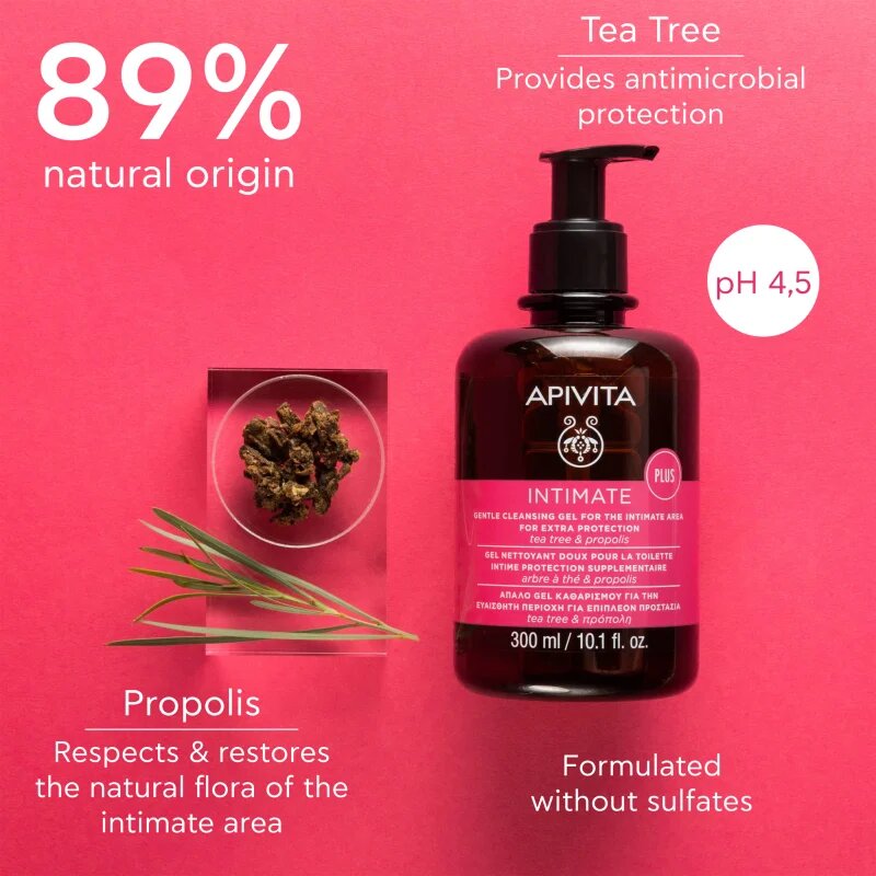 Apivita Intimate Plus Cleansing Gel finom habzó tisztító gél intim higiéniára 300 ml