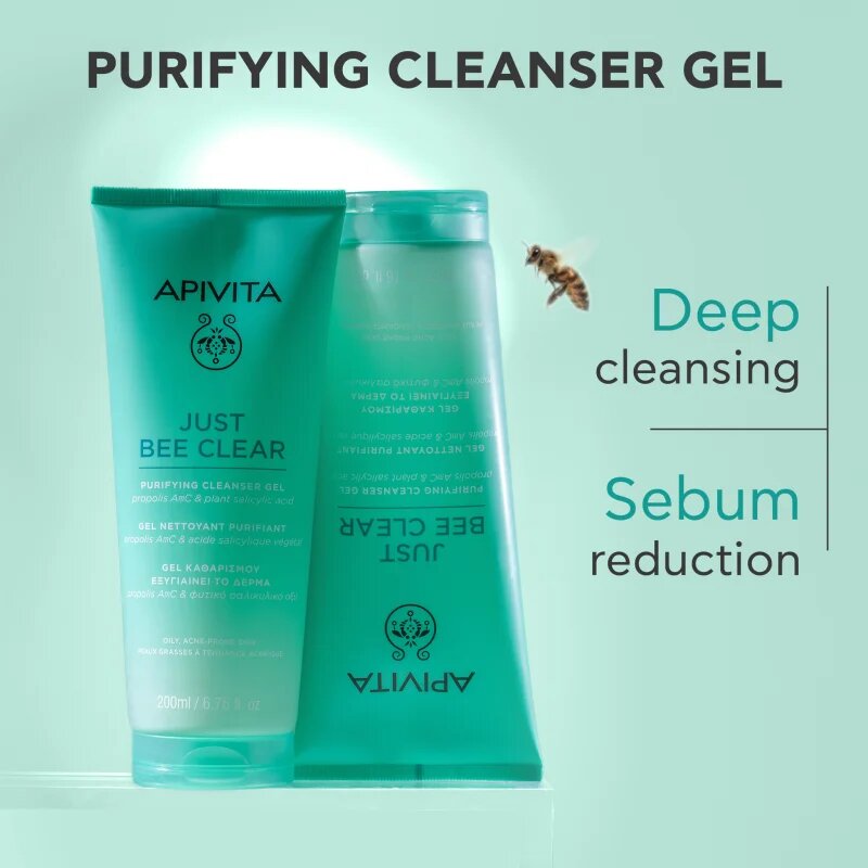Apivita Just Bee Clear Purifying Cleanser Gel tisztító gél az arcbőrre pattanások ellen 200 ml