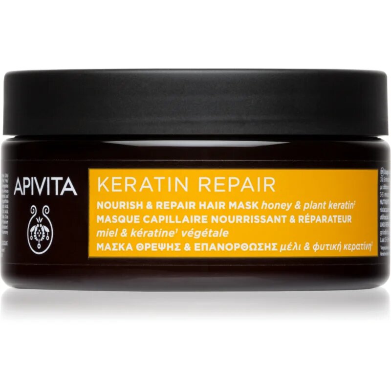 Apivita Keratin Repair Nourish Repair Hair Mask helyreállító hajpakolás töredezett károsult hajra keratinnal 200 ml