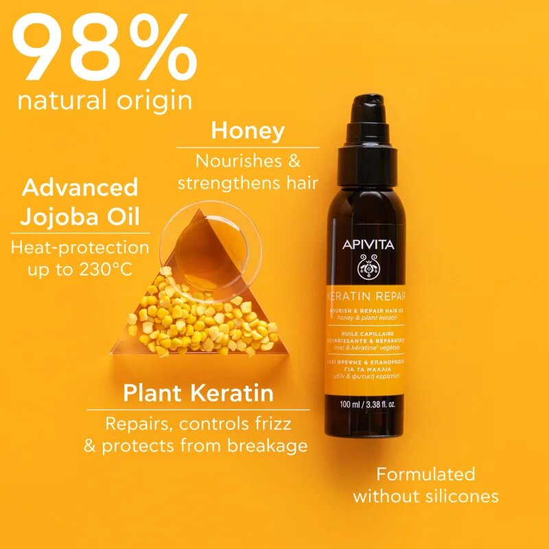 Apivita Keratin Repair Nourish Repair Hair Oil hajolaj száraz és sérült hajra 100 ml