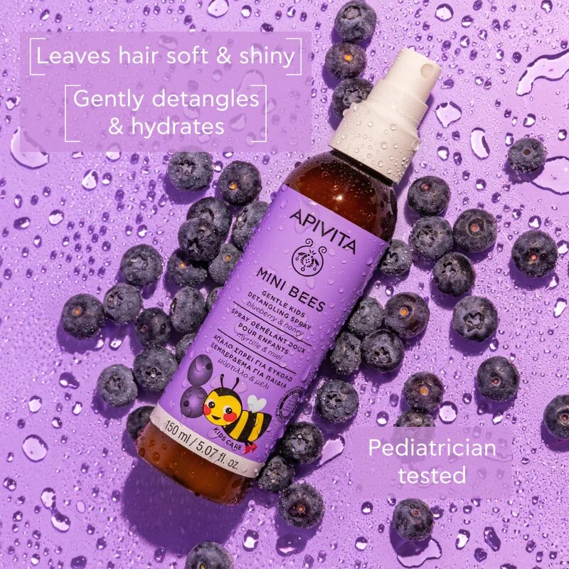 Apivita Mini Bees Gentle Kids Detangling Spray Blueberry&Honey spray a könnyű kifésülésért 150 ml
