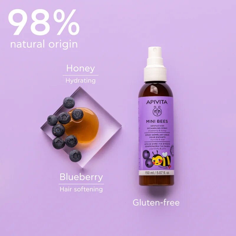 Apivita Mini Bees Gentle Kids Detangling Spray Blueberry&Honey spray a könnyű kifésülésért 150 ml