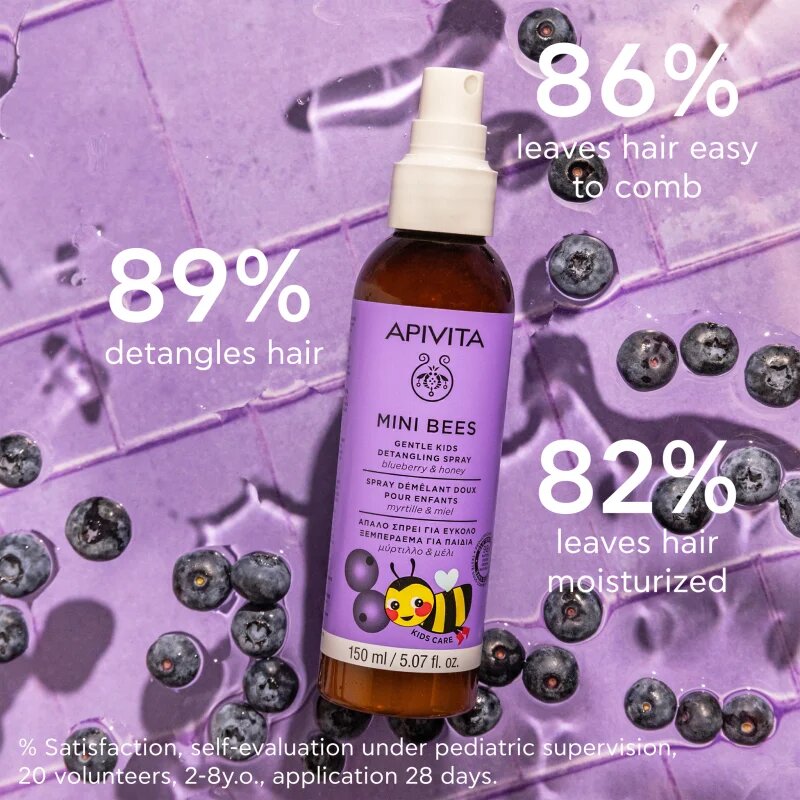 Apivita Mini Bees Gentle Kids Detangling Spray Blueberry&Honey spray a könnyű kifésülésért 150 ml