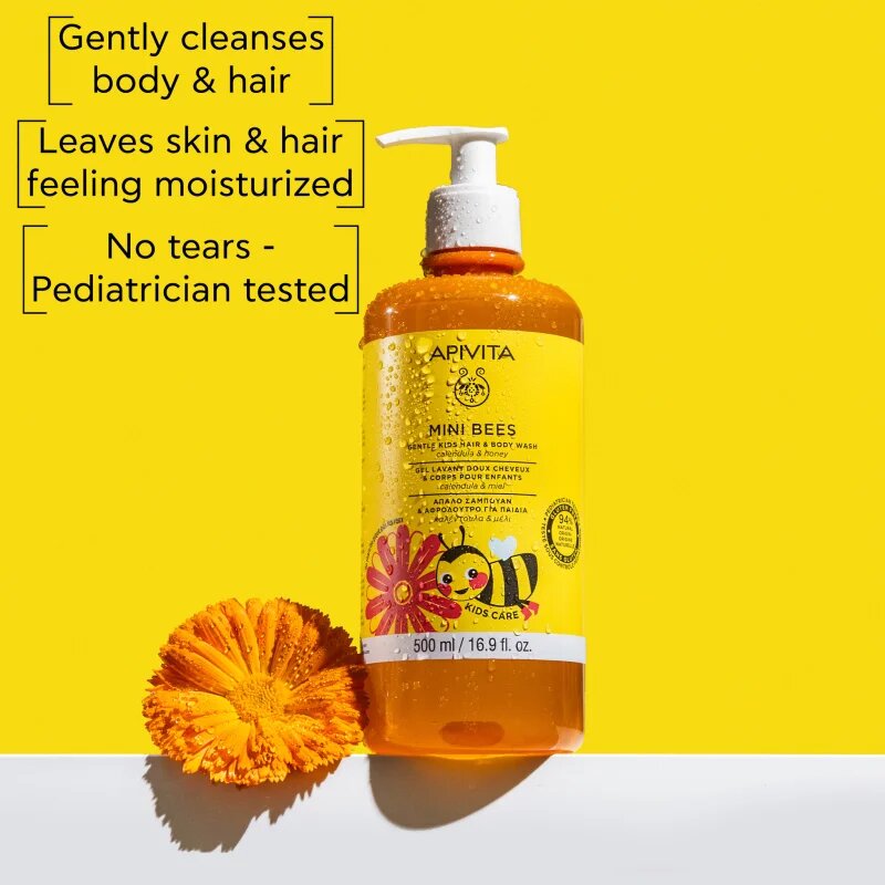 Apivita Mini Bees Gentle Kids Hair&Body wash Calendula&Honey tisztító gél testre és hajra 500 ml