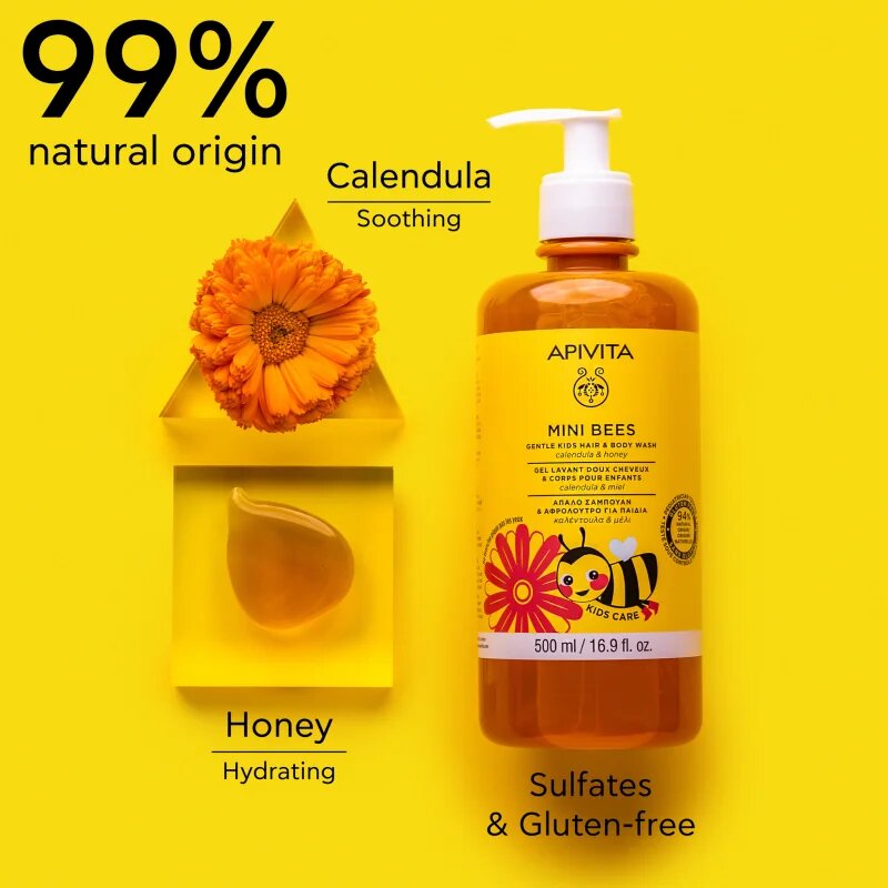 Apivita Mini Bees Gentle Kids Hair&Body wash Calendula&Honey tisztító gél testre és hajra 500 ml