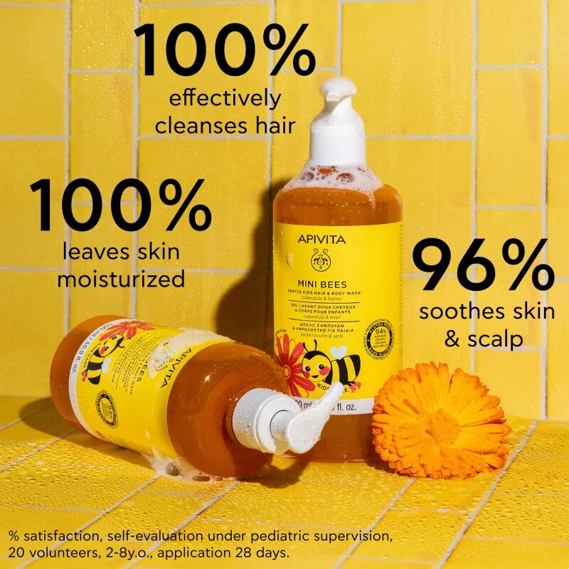 Apivita Mini Bees Gentle Kids Hair&Body wash Calendula&Honey tisztító gél testre és hajra 500 ml