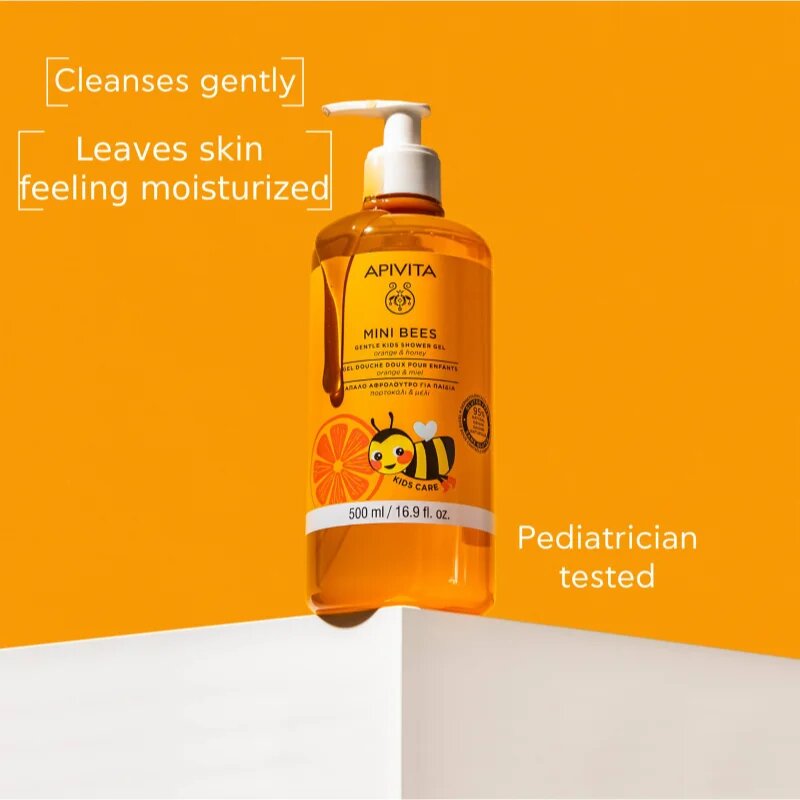 Apivita Mini Bees Gentle Kids Shower Gel Orange&Honey tusfürdő gél testre és hajra gyermekeknek 500 ml