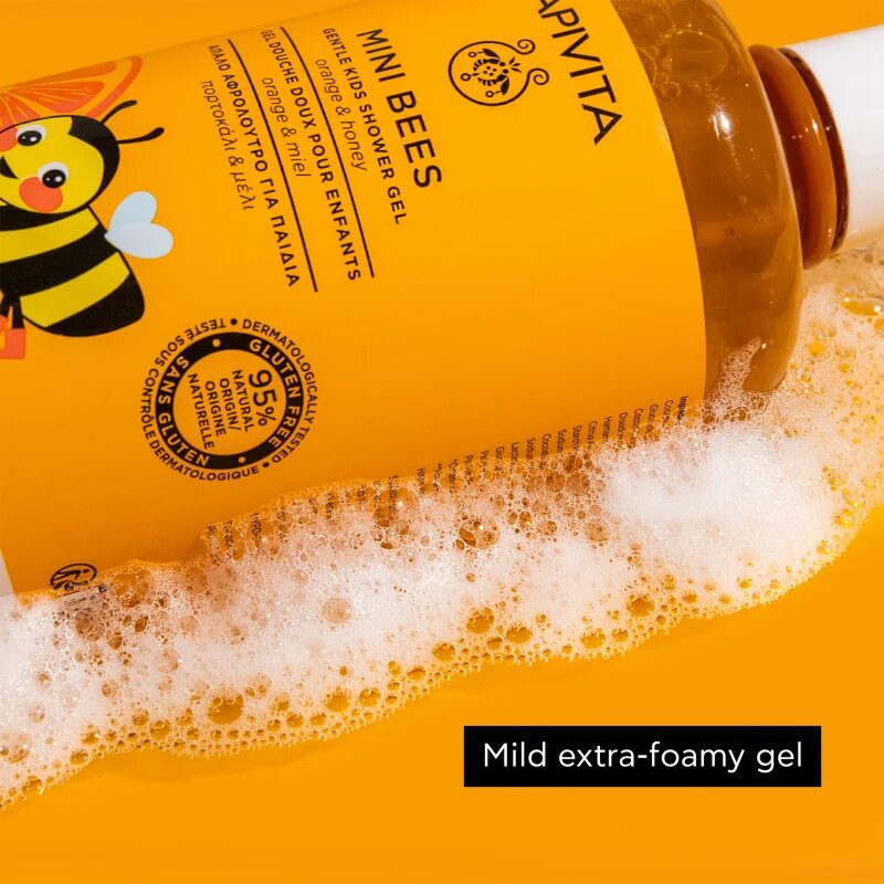 Apivita Mini Bees Gentle Kids Shower Gel Orange&Honey tusfürdő gél testre és hajra gyermekeknek 500 ml