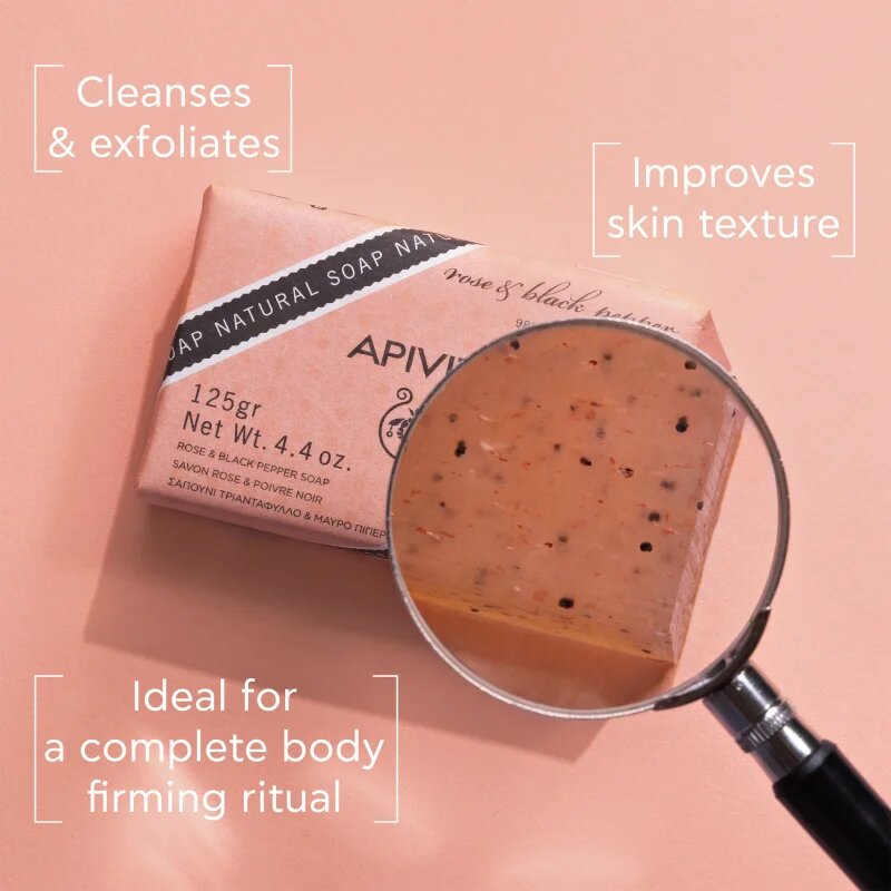 Apivita Natural Soap Rose & Black Pepper tisztító kemény szappan 125 g