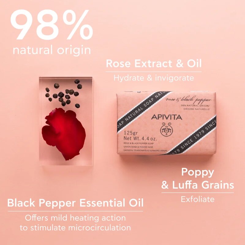 Apivita Natural Soap Rose & Black Pepper tisztító kemény szappan 125 g