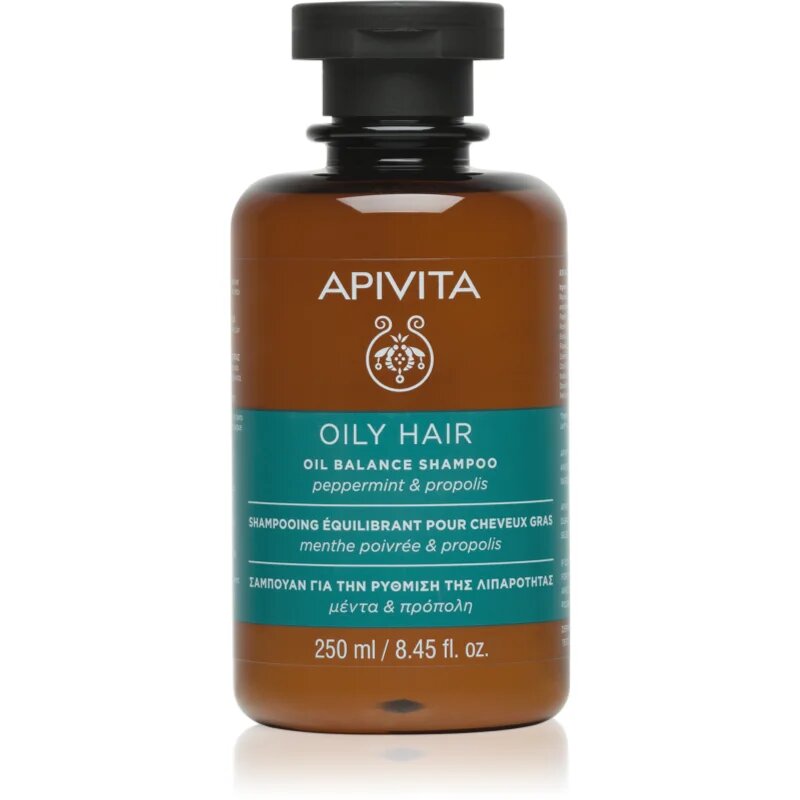 Apivita Oily Hair Oil Balance Shampoo mélyen tisztító sampon a zsíros fejbőrre az erős és fénylő hajért 250 ml