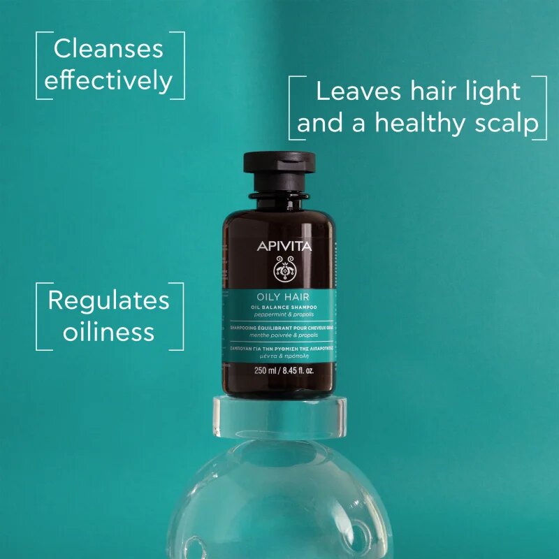 Apivita Oily Hair Oil Balance Shampoo mélyen tisztító sampon a zsíros fejbőrre az erős és fénylő hajért 250 ml