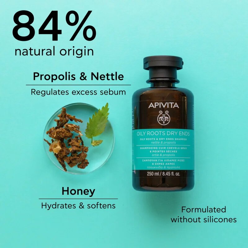Apivita Oily Roots & Dry Ends Shampoo sampon zsíros fejbőrre és száraz hajvégekre 250 ml