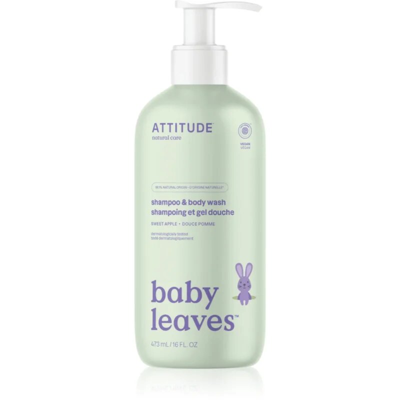 Attitude Baby Leaves Shampoo & Body wash sampon és tusfürdő gél gyermekeknek az édes alma illatával Sweet Apple 473 ml