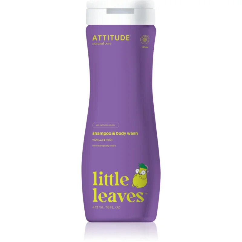 Attitude Little Leaves Vanilla & Pear gyermek tisztító gél és sampon a vanília és a körte illatával 473 ml