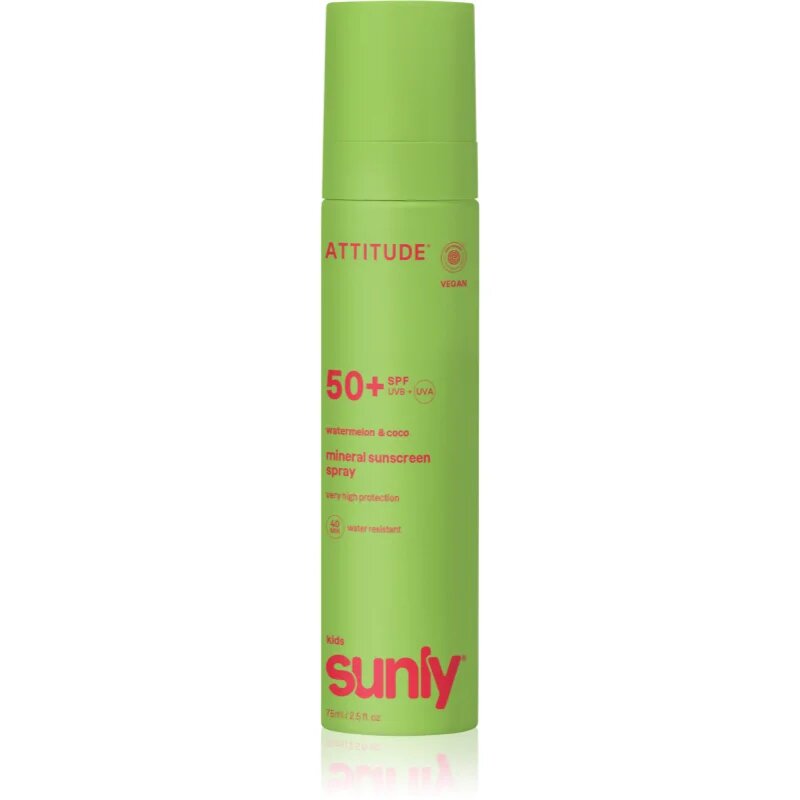 Attitude Sunly Kids Watermelon & Coco ásványi napozó spray SPF 50+ gyermekeknek 75 ml