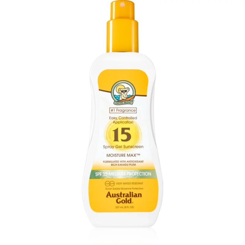 Australian Gold Spray Gel Sunscreen védő spray a káros napsugarak ellen SPF 15 237 ml