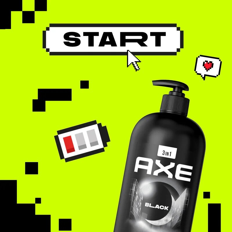 Axe Black tusfürdő gél arcra testre és hajra 900 ml