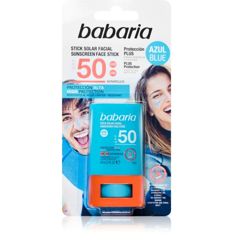 Babaria Blue Face Sun Stick védő hidratáló stick az arcra és az érzékeny részekre SPF 50 20 ml