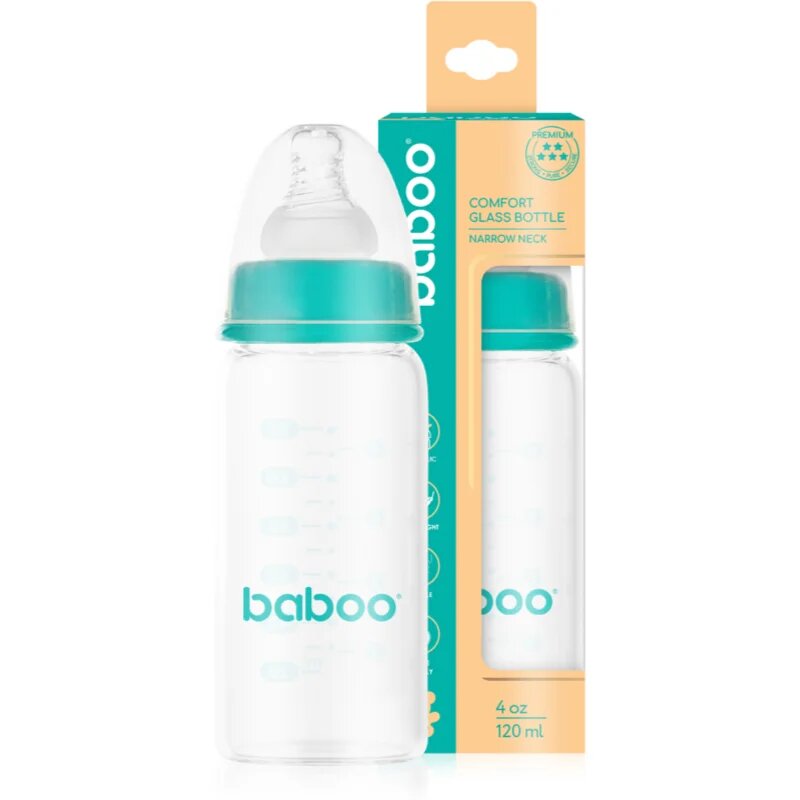 Baboo Anti-Colic Glass Bottle antikólikás üvegből készült cumisüveg 0m+ 120 ml
