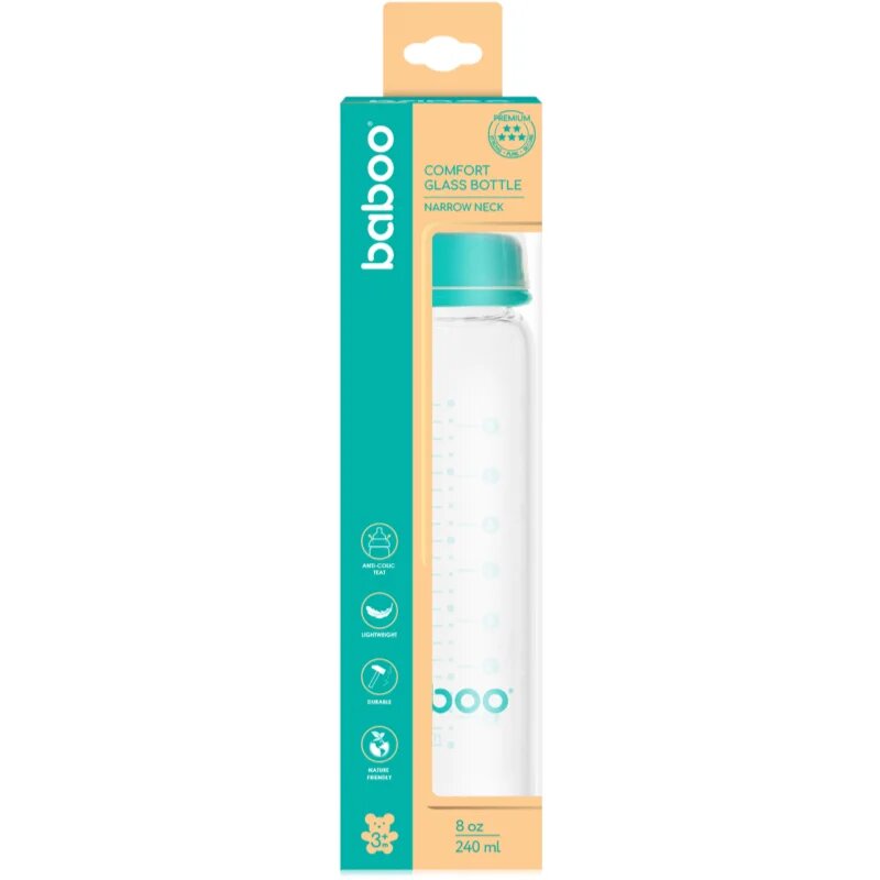 Baboo Anti-Colic Glass Bottle antikólikás üvegből készült cumisüveg 3m+ 240 ml