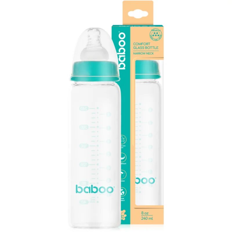 Baboo Anti-Colic Glass Bottle antikólikás üvegből készült cumisüveg 3m+ 240 ml
