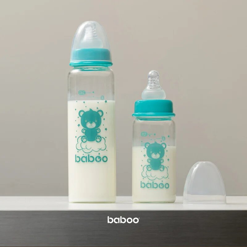 Baboo Anti-colic Glass Feeding Bottle Narrow Neck cumisüveg üvegből 3m+ 1 db
