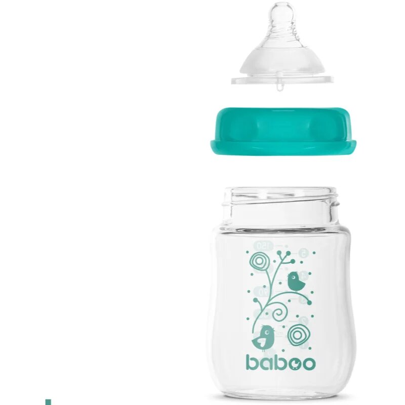 Baboo Anti-colic Glass Feeding Bottle Wide Neck cumisüveg üvegből 0m+ 1 db