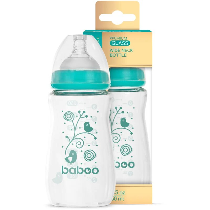 Baboo Anti-colic Glass Feeding Bottle Wide Neck cumisüveg üvegből 3m+ 1 db