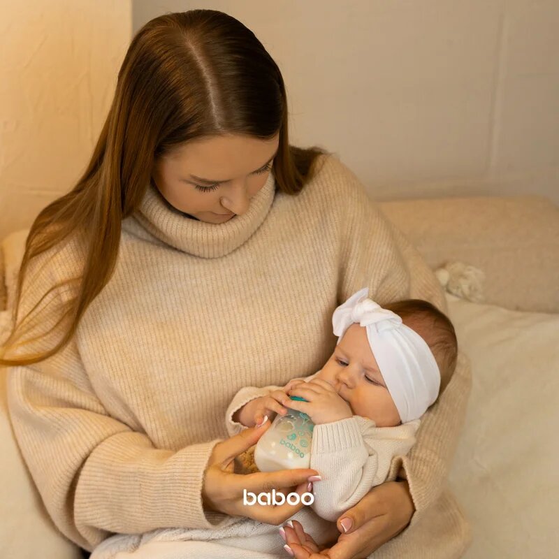 Baboo Anti-colic Glass Feeding Bottle Wide Neck cumisüveg üvegből 3m+ 1 db